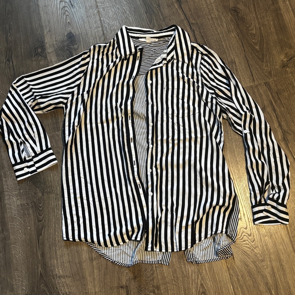 Classic Black and White Striped Women's Button Down